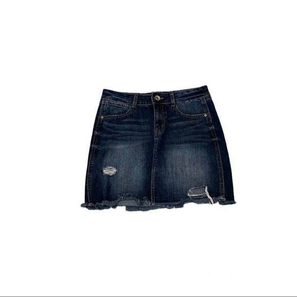 New York Rewash Brand Vintage Reunion Denim Distressed Skirt - Picture 1 of 2